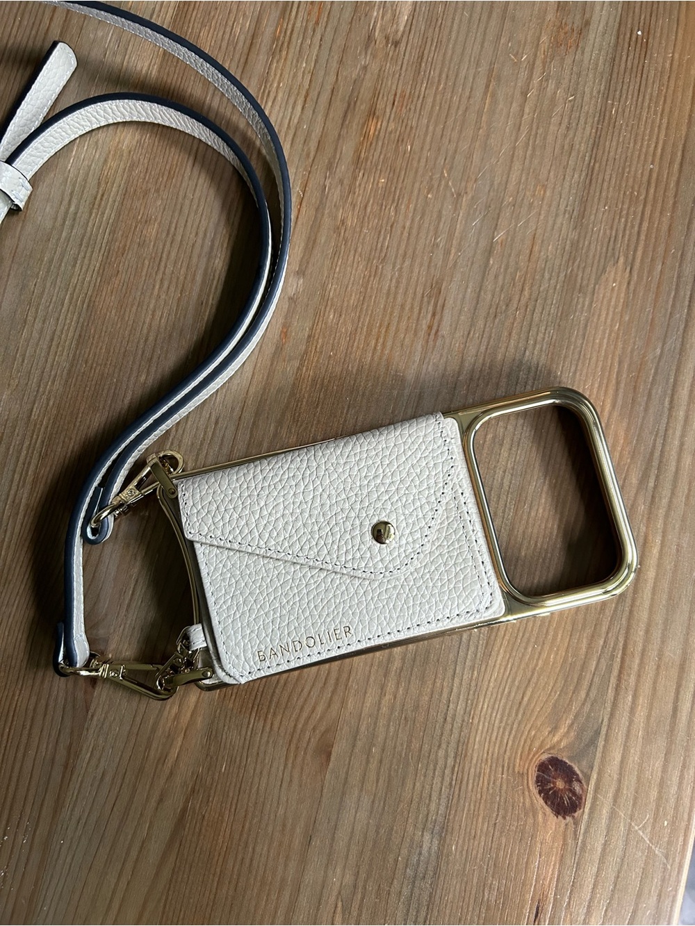 Bandolier Ivory Pebbled Leather Crossbody Phone Case with Gold Hardware